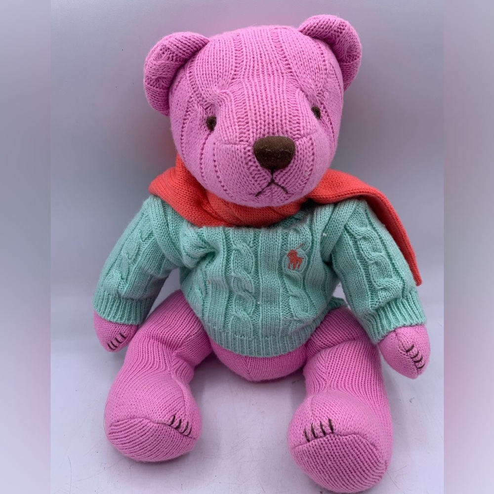 Ralph Lauren Pink Bear Green Sweater Plush